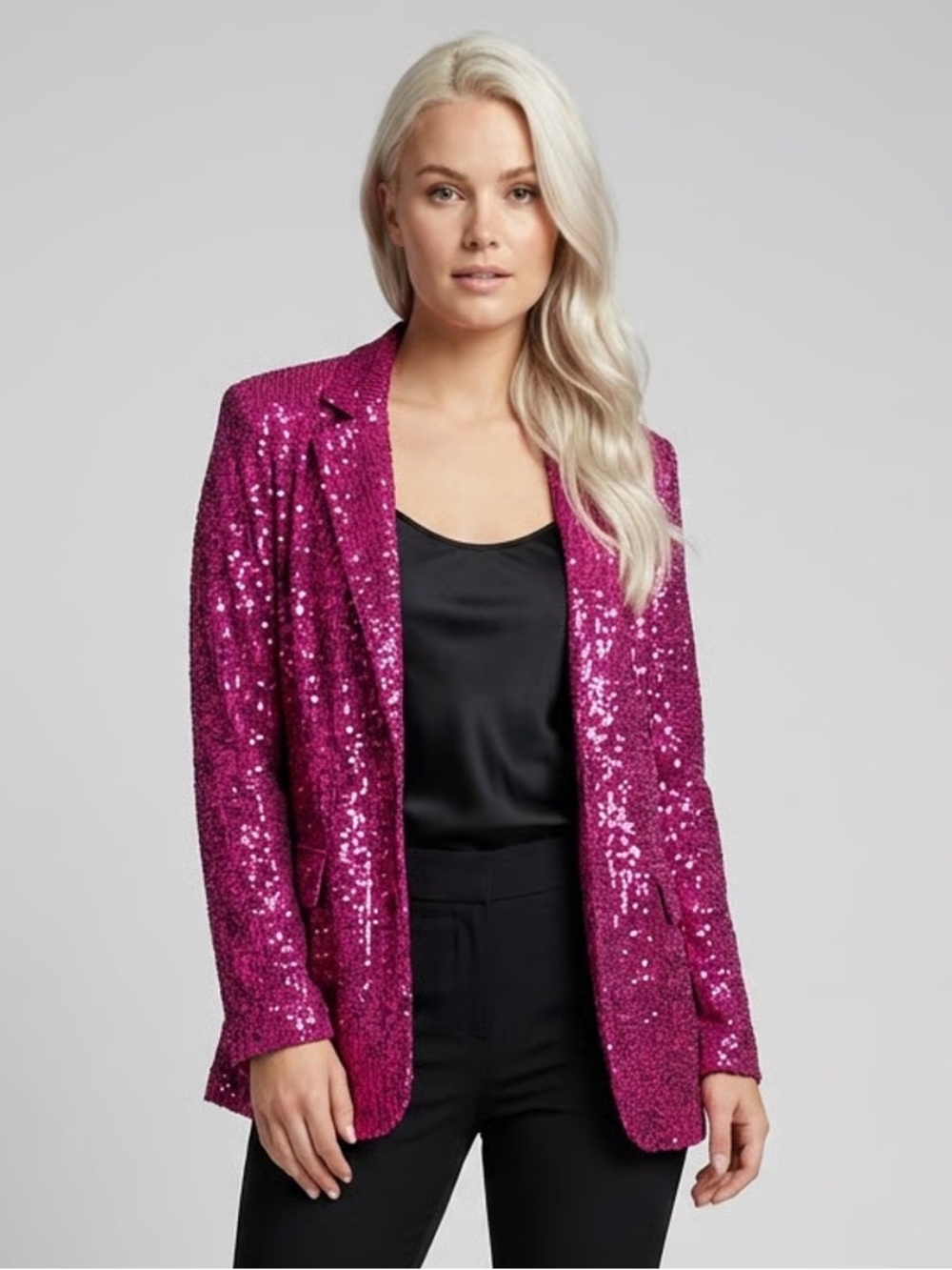 C BY ONE | Fuchsia Pink Sequin Blazer Jacket Sz S